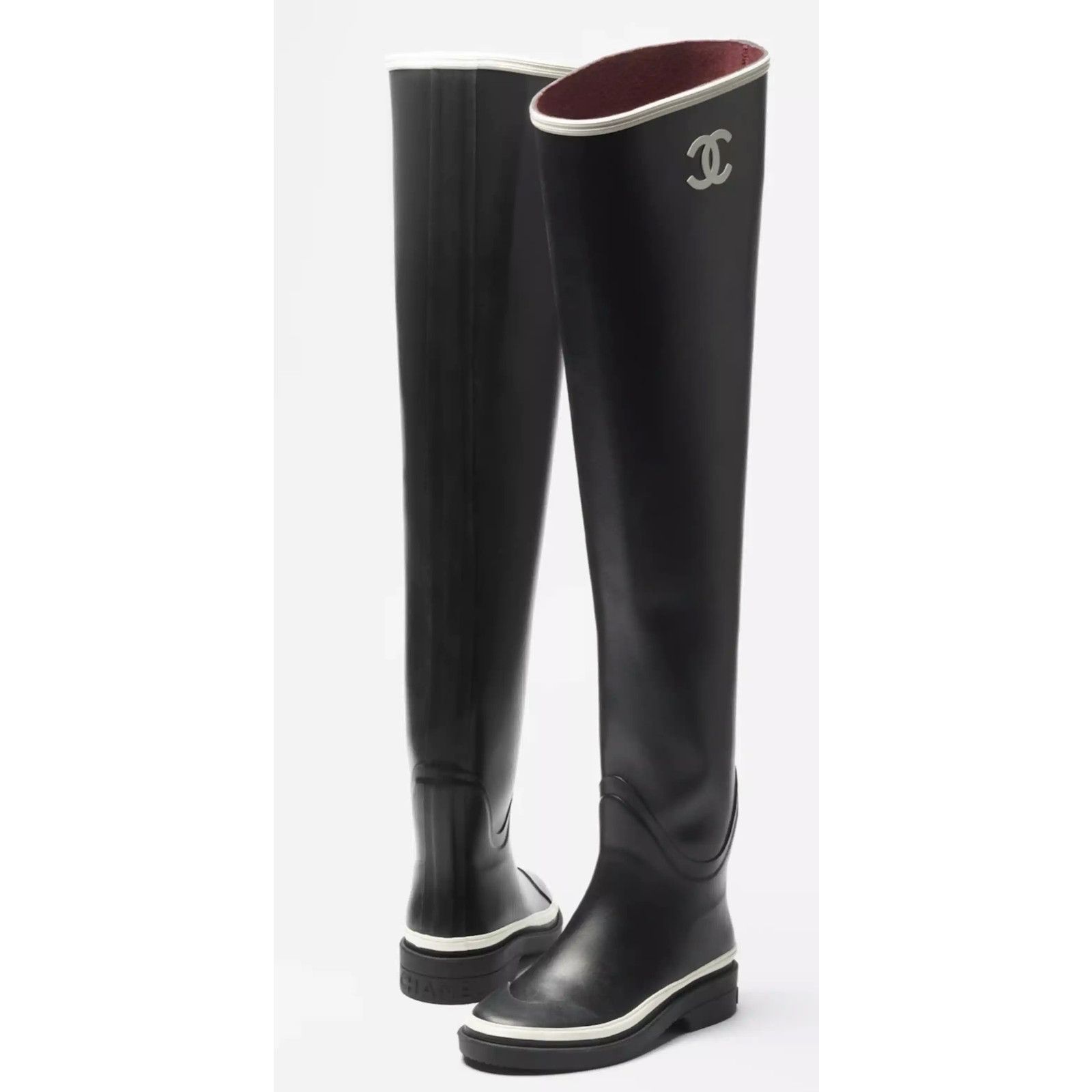 Chanel 22K Caoutchouc CC Thigh High Pull On Rubber Rain Boot 38 Size US 8 / IT 38 - 3 Thumbnail