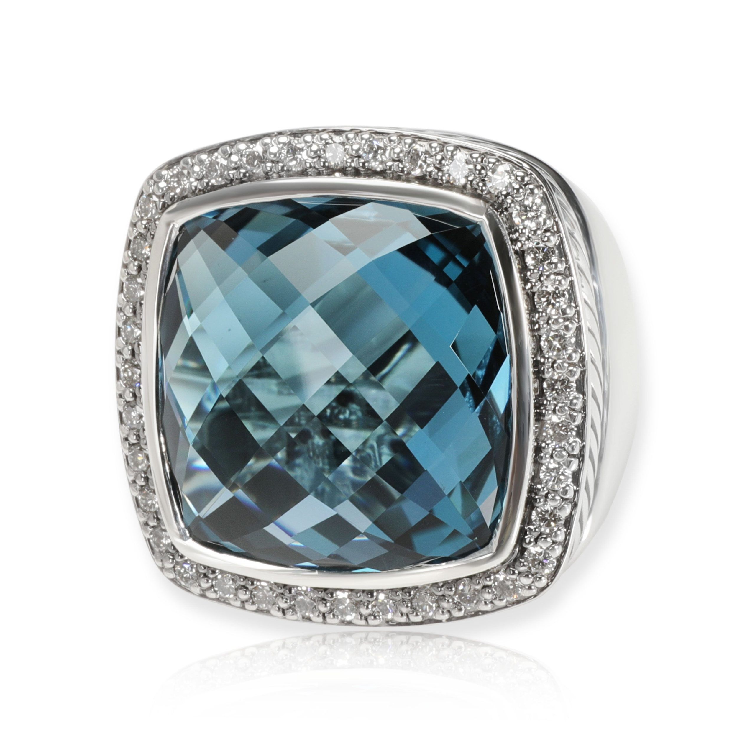 David Yurman Albion London Blue Topaz & Diamond Ring in Sterling Silver 0.72 CTW