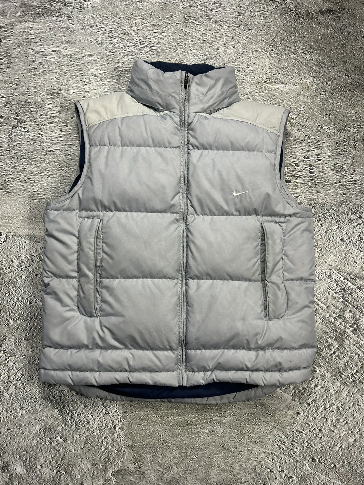 image of Nike Puffer Vest Grey Vintage Drill Y2K Small Swoosh Down, Men's