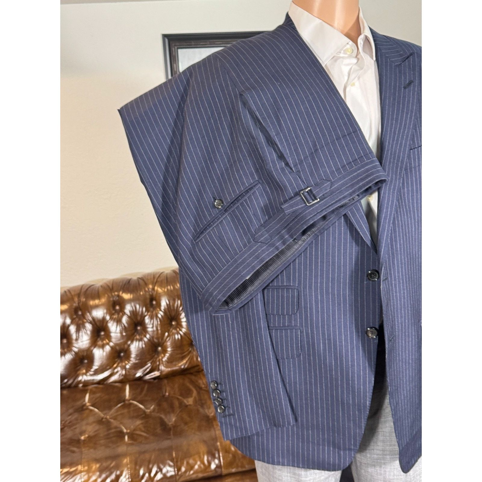 Tom Ford Tom Ford Navy Striped Peak Lapel 2pc Suit O'Connor 52R 42R Size 44R - 3 Thumbnail