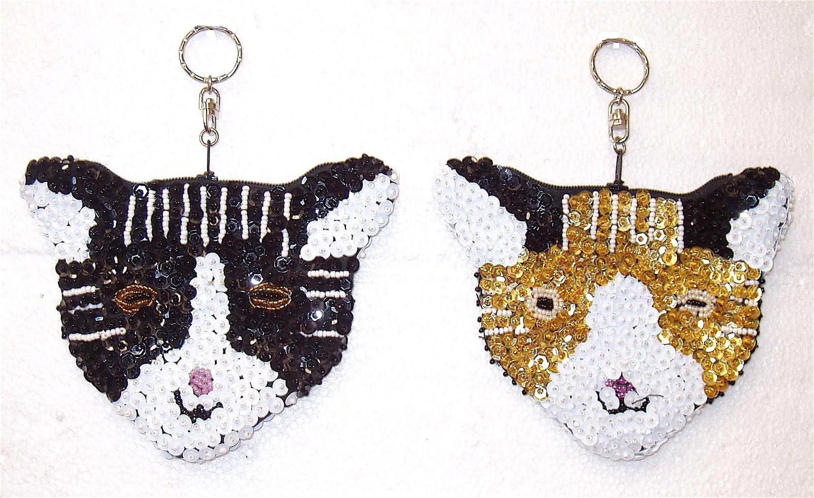 Designer Sequin Beaded Coin Purse Keychain Black & Gold Size ONE SIZE - 1 Preview