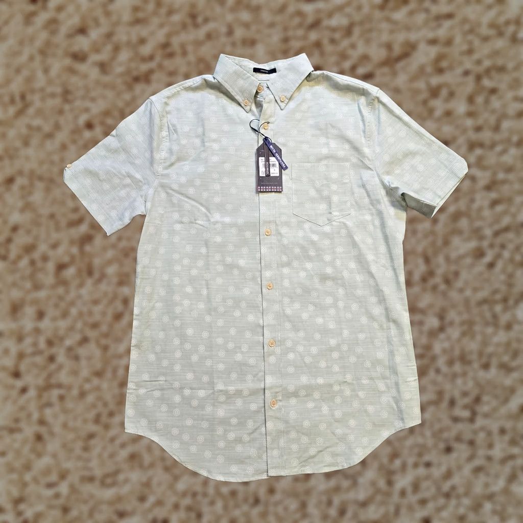 Ben Sherman Ben Sherman Shirt Men Small Green Geometric Texture Slub Knit Button Casual - Mens Cotton - Short Sleeve Button-Up - Classic Style Size US S / EU 44-46 / 1 - 1 Thumbnail