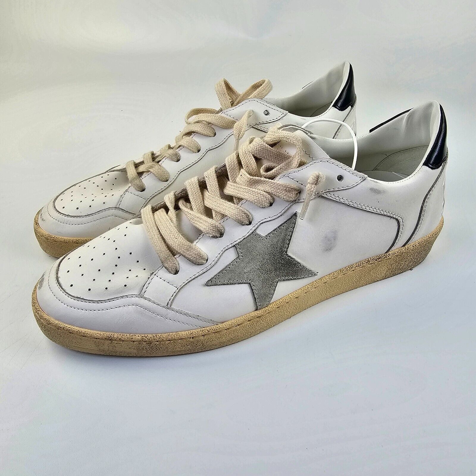 Golden Goose Ball Star White/Blue Leather Sneakers New