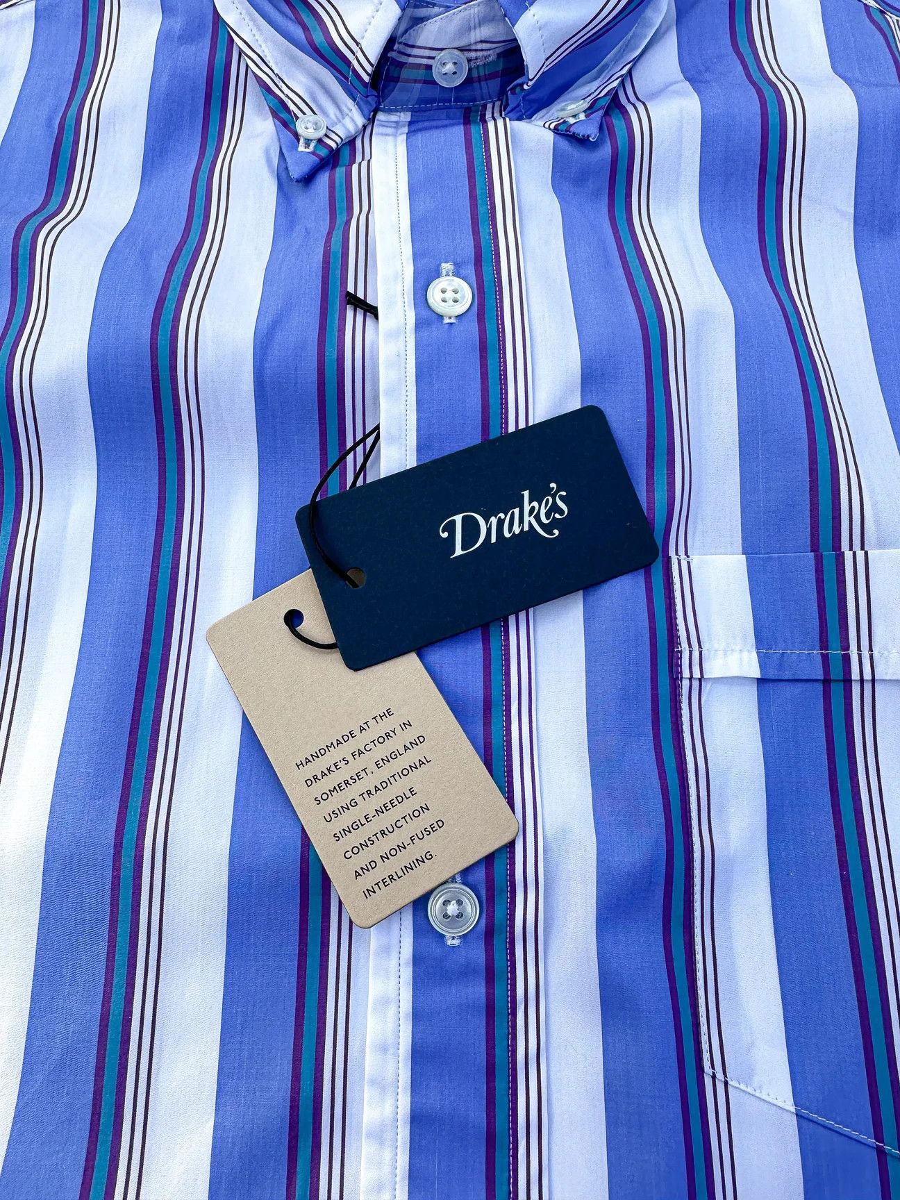 Drake Drake's Blue White Purple Striped Formal Shirt Size US S / EU 44-46 / 1 - 6 Thumbnail