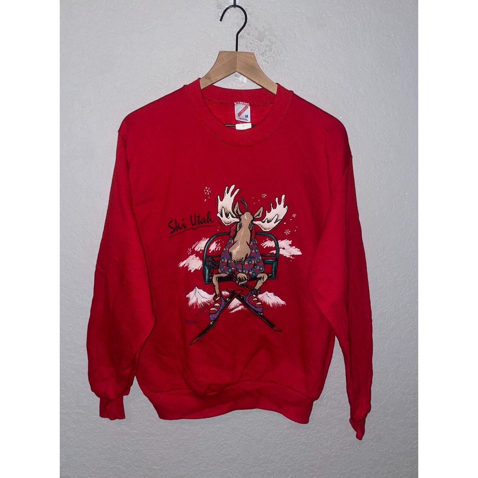 Jerzees Vintage Skiing Sweatshirt Crewneck Utah Skiing Moose VTG 90s Size US M / EU 48-50 / 2 - 1 Thumbnail