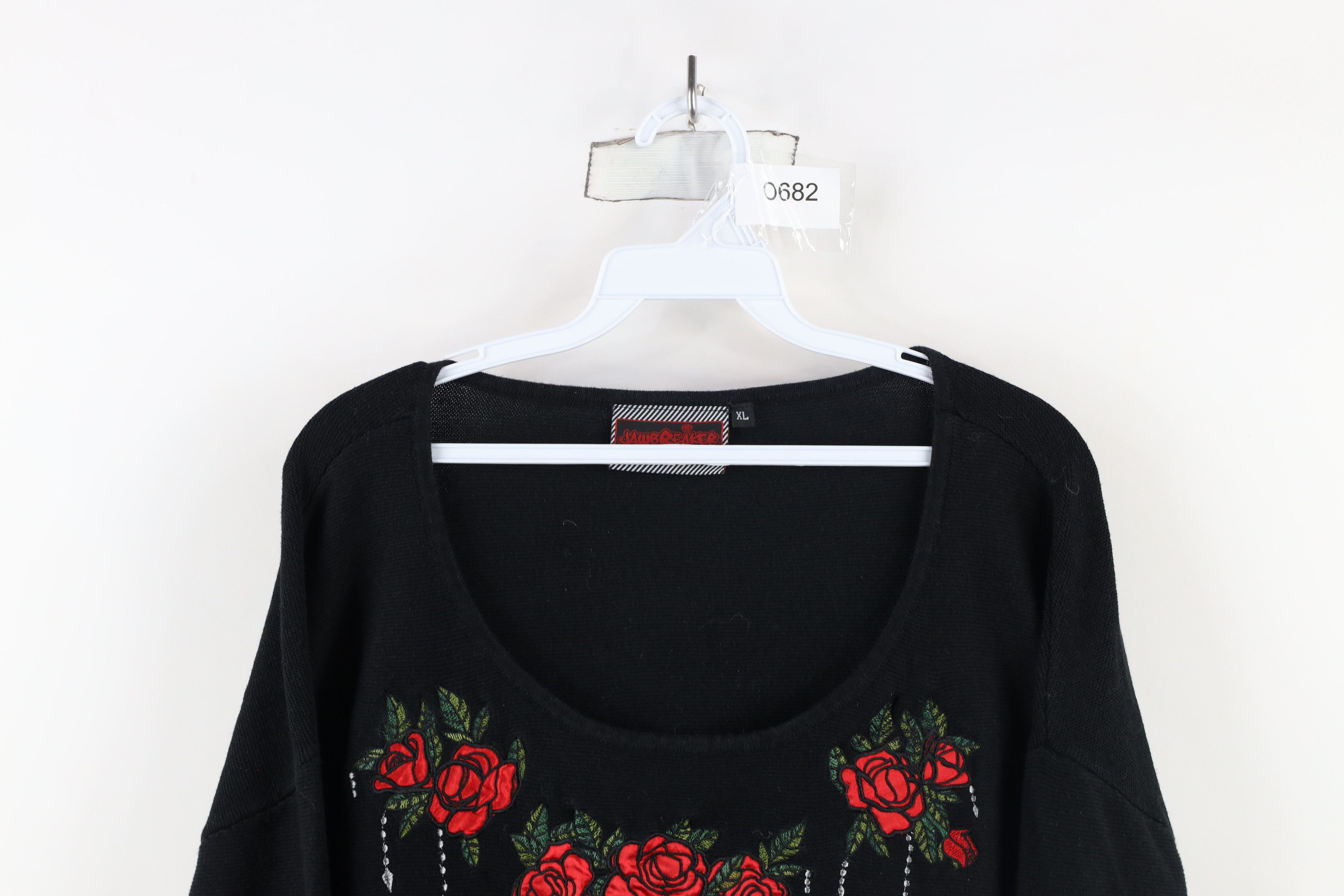 Vintage Vintage Y2K Goth Gothic Streetwear Flower Knit Sweater Black Size XL / US 12-14 / IT 48-50 - 2 Thumbnail