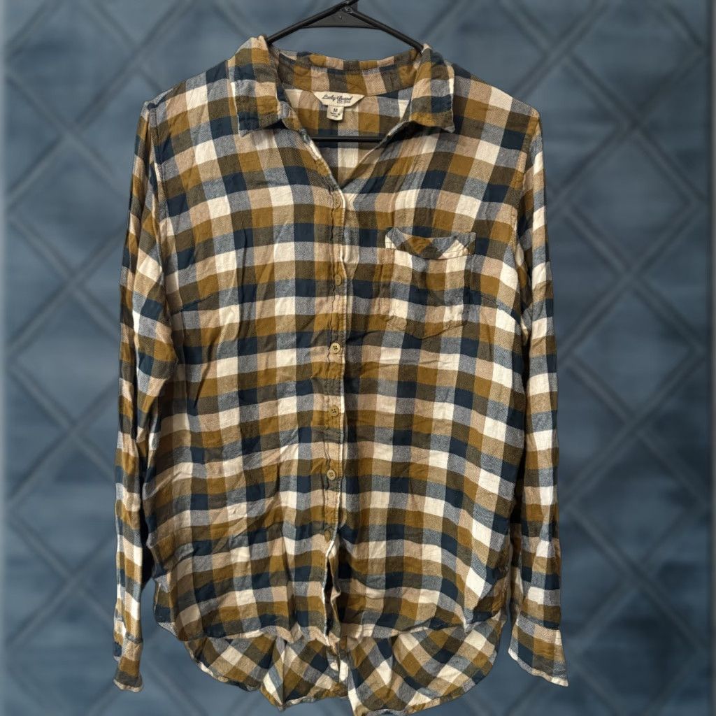 Lucky Brand Lucky Brand Womens Muted Yellow and Blue Super Sof Flannel Size Medium Shirt Womens M Yellow Flannel 90s Vintage Size M / US 6-8 / IT 42-44 - 1 Thumbnail