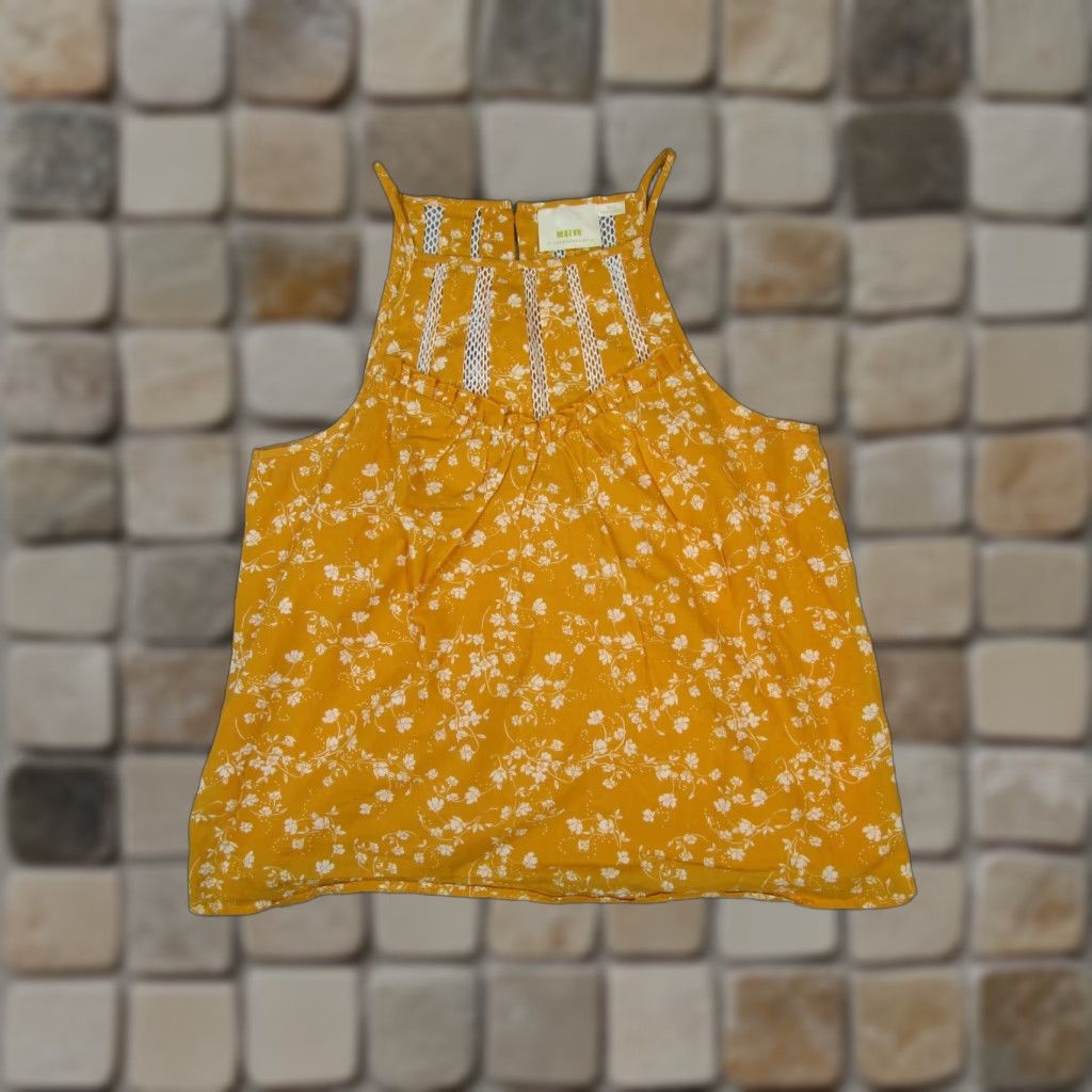 Vintage MAEVE Shirt Womens XL Yellow White Floral Tank Top Sleeveless Square Neck Pullover Cotton - Floral Pattern - 90s/Concert? (if applicable) Womens Size XL / US 12-14 / IT 48-50 - 1 Thumbnail