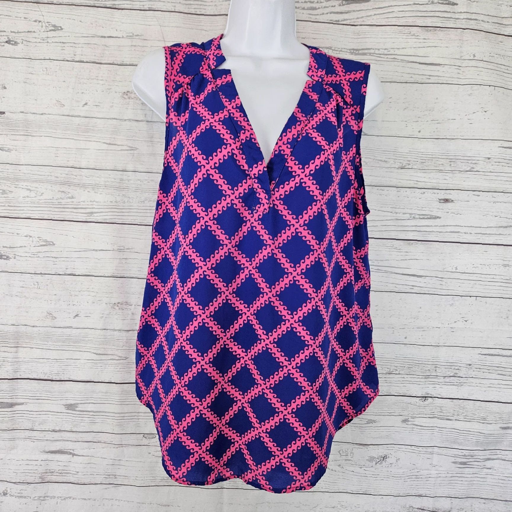 Vintage 41 Hawthorn Womens Top L Blue Pink V-Neck Sleeveless Blouse Size L / US 10 / IT 46 - 2 Thumbnail