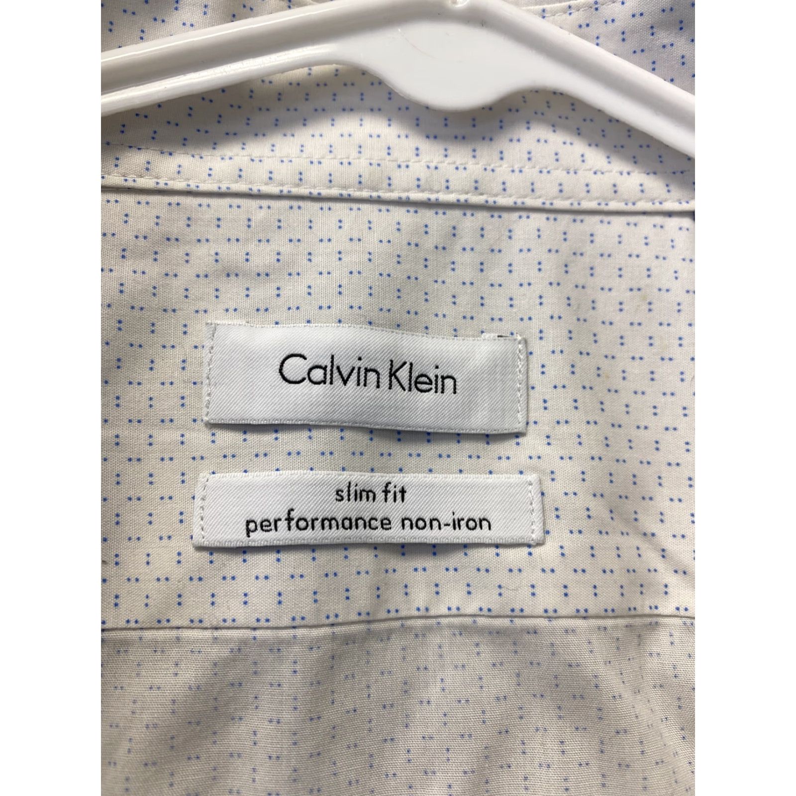 Calvin Klein Calvin Klein Shirt Slim Men's 17 34/35 White blue Long Sleeve Button-Up Collared Spread Button Men 105-6 Size US XL / EU 56 / 4 - 4 Thumbnail