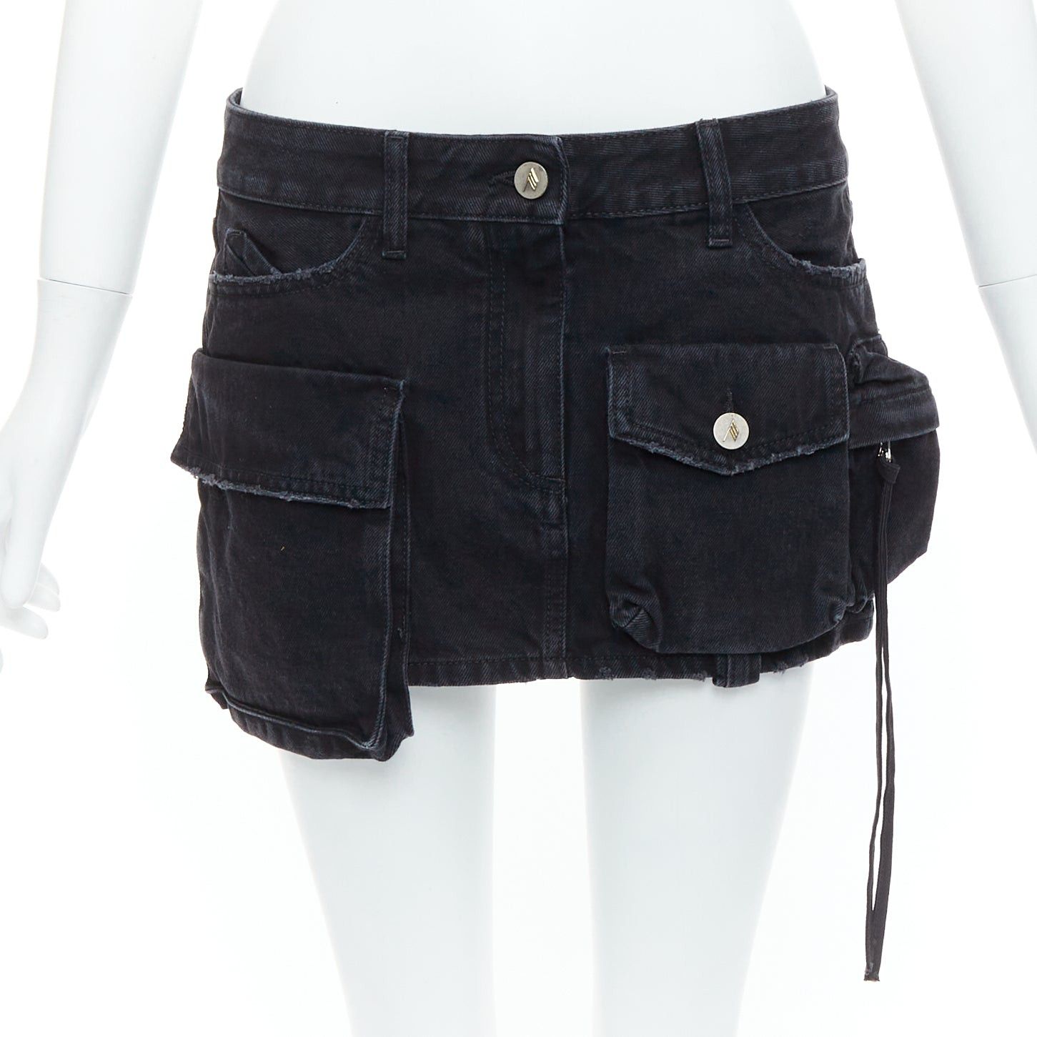 The Attico THE ATTICO Fay black washed denim pocketed cargo mini skirt 26" Size 26" / US 2 / IT 38 - 1 Thumbnail