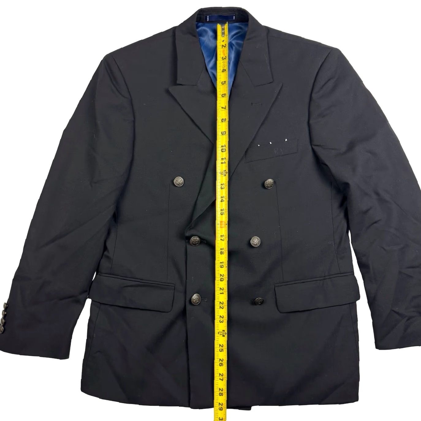 Doublet Paul Fredrick Mens Blazer Black 39S 100% Wool Double Breasted Six-Button Notch Lapel Jacket Short Ventless Regular Size Type Regular Mens Jacket Size 40R - 7 Thumbnail