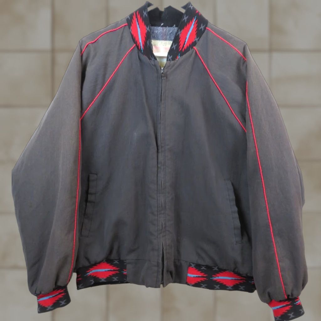 Vintage VINTAGE Santa Fe Trail Red Aztec Jacket – Western Bomber, Canvas, Full Zip, Lined, XL, Men, USA, 90s/Retro/Classic, Fall Winter, Casual Workwear Size US XL / EU 56 / 4 - 1 Thumbnail