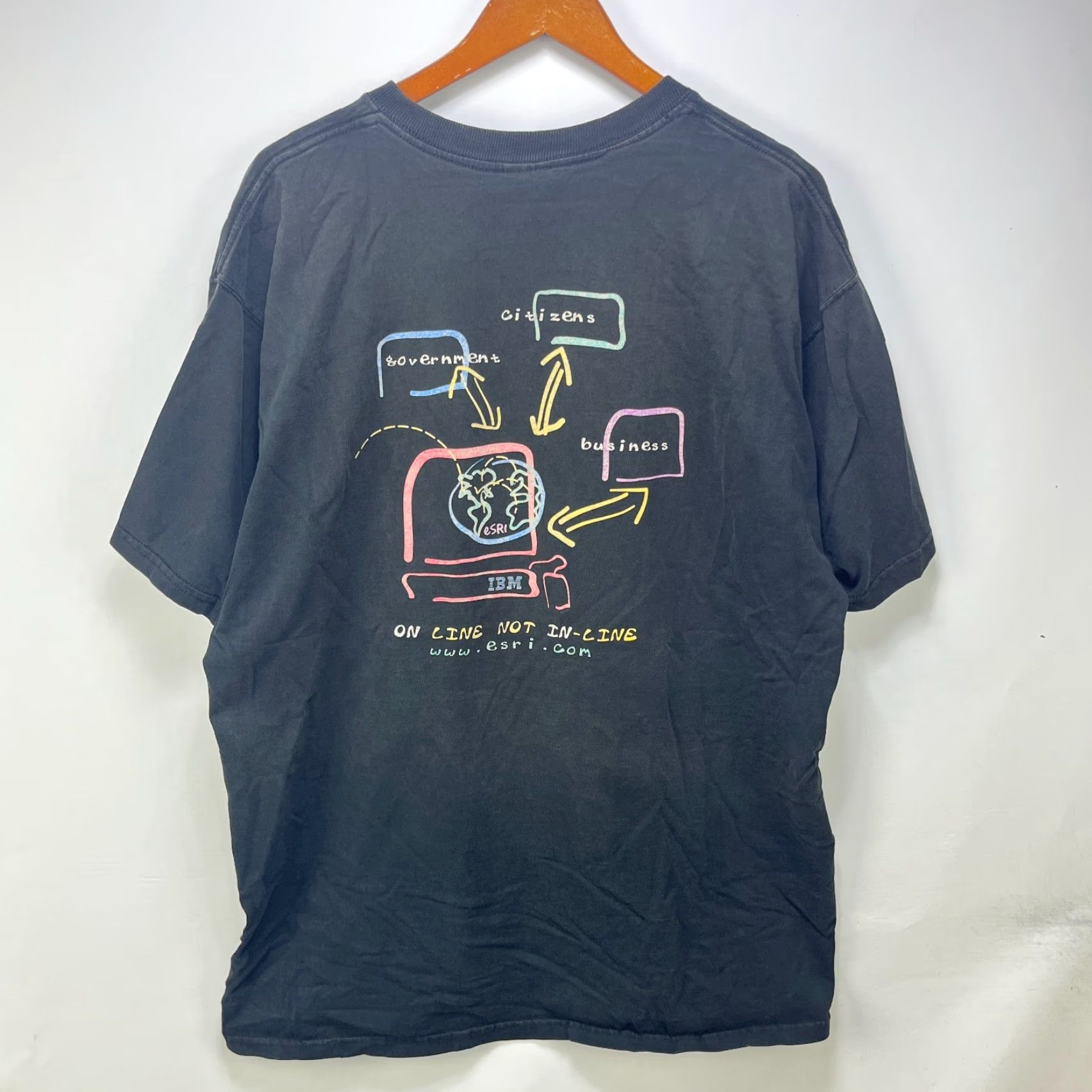 Fruit Of The Loom VINTAGE 90s IBM Computer Internet Solutions T Shirt XL Mens Short Sleeve Crew Neck Black Cotton Logo 2XL 90s Theme Shirt Size US XXL / EU 58 / 5 - 2 Thumbnail