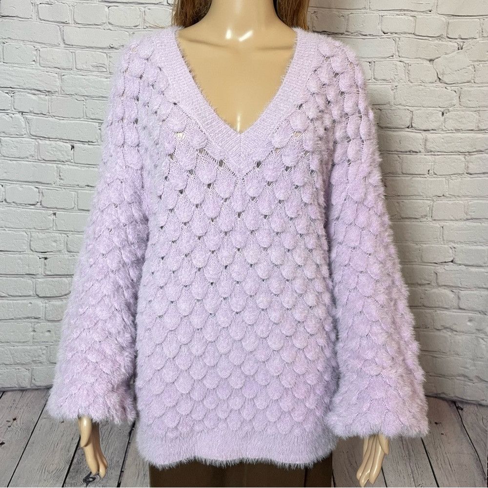 Andrew Marc Marc New York Andrew Marc V-Neck Long Sleeve Lilac Sweater Size XL / US 12-14 / IT 48-50 - 2 Thumbnail