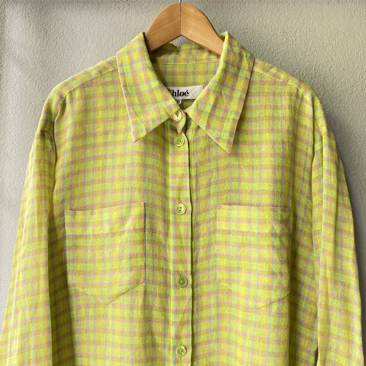 Chloe Chloe Yellow Green Plaid Button-Up Shirt Size M / US 6-8 / IT 42-44 - 3 Thumbnail