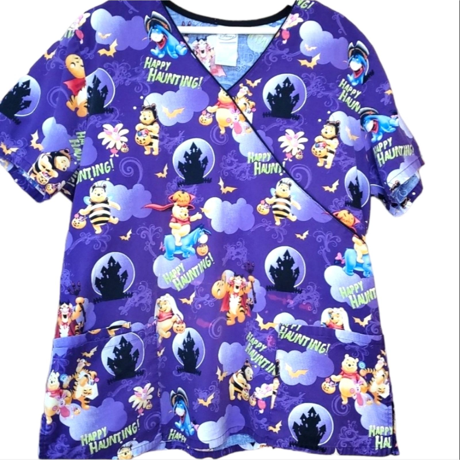 Disney Disney Winnie the Pooh Halloween Scrubs Top - Purple, V-Neck Size L / US 10 / IT 46 - 1 Thumbnail