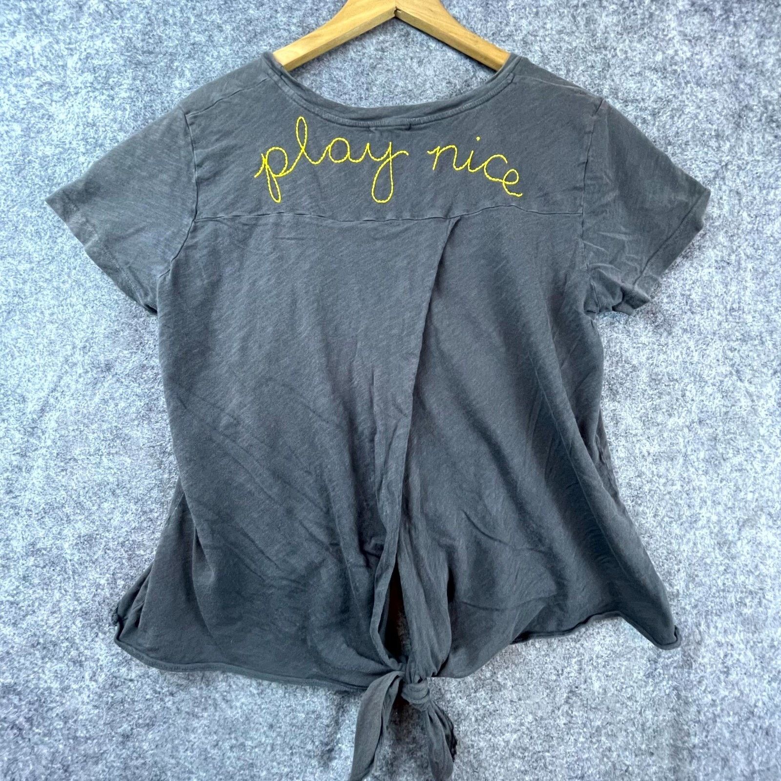 Sundry Sundry T-Shirt Womens 3 Gray Play Nice Embroidered Back Tie Size S / US 4 / IT 40 - 1 Thumbnail