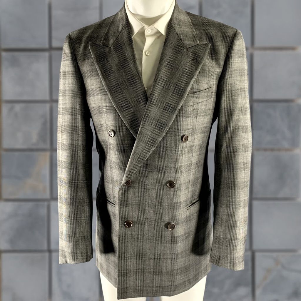 Valentino VALENTINO Blazer Grey Black Glen Check Virgin Wool Peak Lapel Size 38 Men Size 38R - 1 Thumbnail