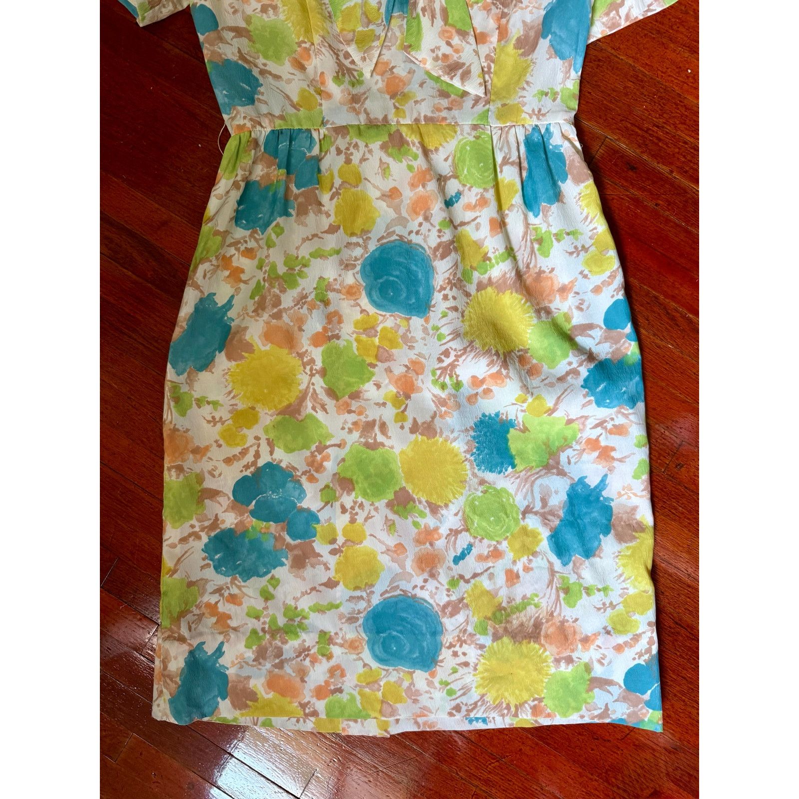 Vintage Vintage 50's 60’s White Blue Scarf Sheath Dress XS Small Size S / US 4 / IT 40 - 3 Thumbnail