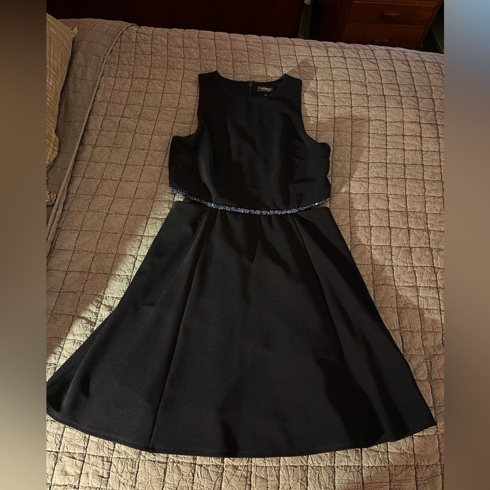 Topshop Topshop Navy Skater Dress with Cutouts and Beads Size 10 Size L / US 10 / IT 46 - 1 Thumbnail