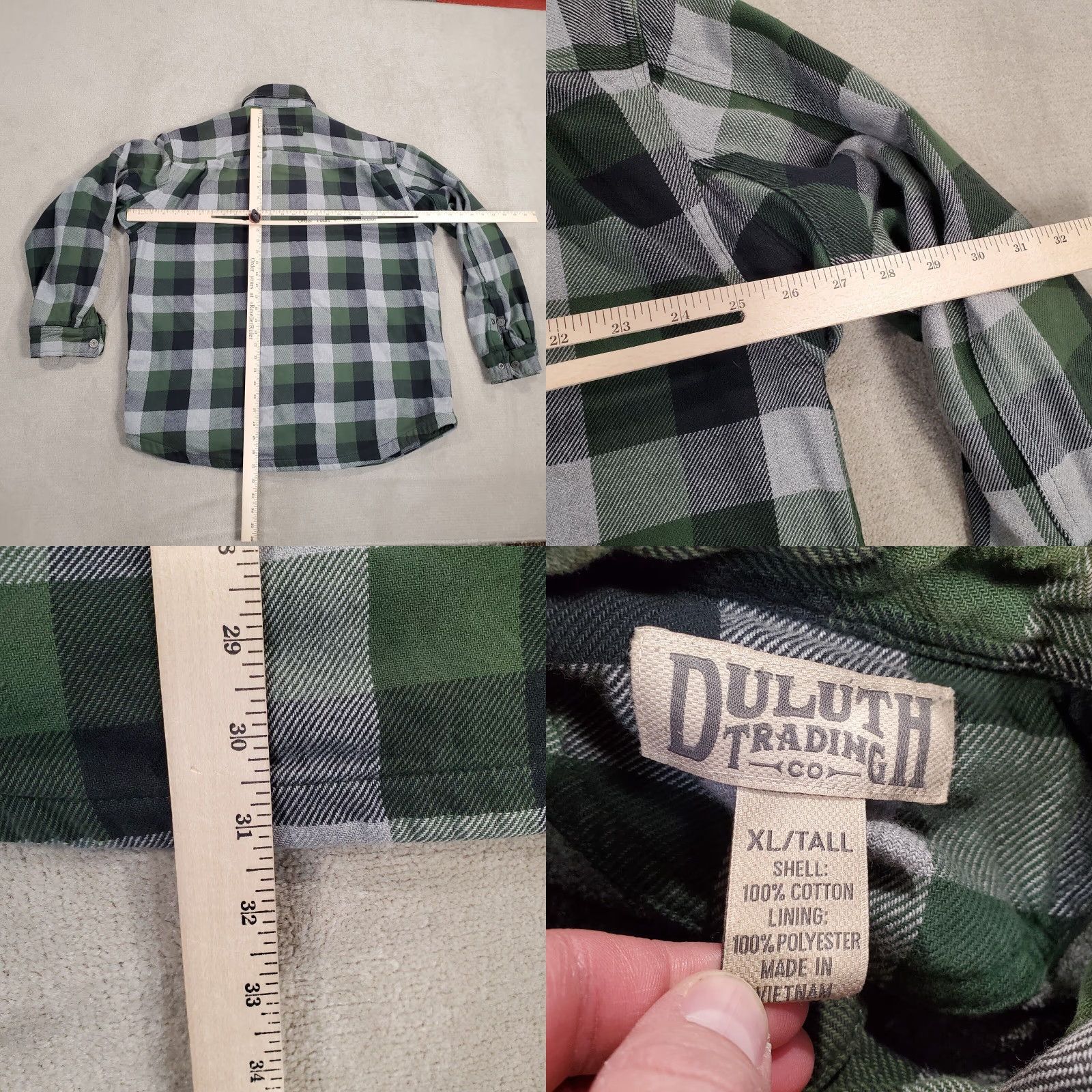 Vintage Duluth Jacket Mens Extra Large Tall Green Gray Flannel Lined Coat Cotton Check Pocket Overcoat Outdoor Winter Fall Spring Summer Size US XXL / EU 58 / 5 - 8 Thumbnail