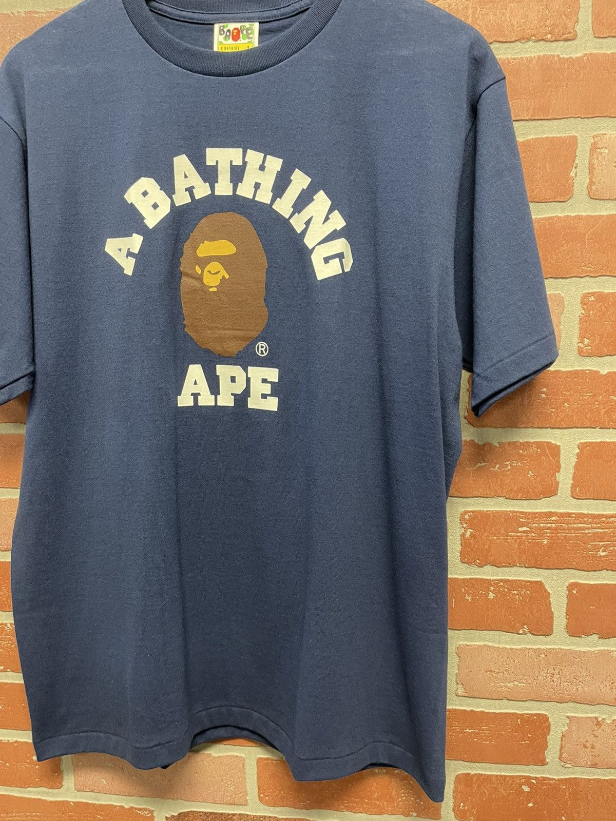Bape Size L - Bape College Print Tee Navy Blue Brand New! Size US L / EU 52-54 / 3 - 3 Thumbnail