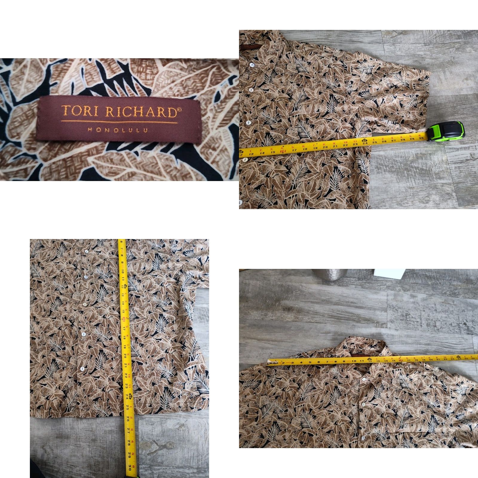 Vintage Tori Richard Honolulu Hawaiian Shirt Brown Floral Short Sleeve Button-Up Collared Cotton Woven Pockets Made in Hawaii USA L/XL Men Size US L / EU 52-54 / 3 - 8 Thumbnail