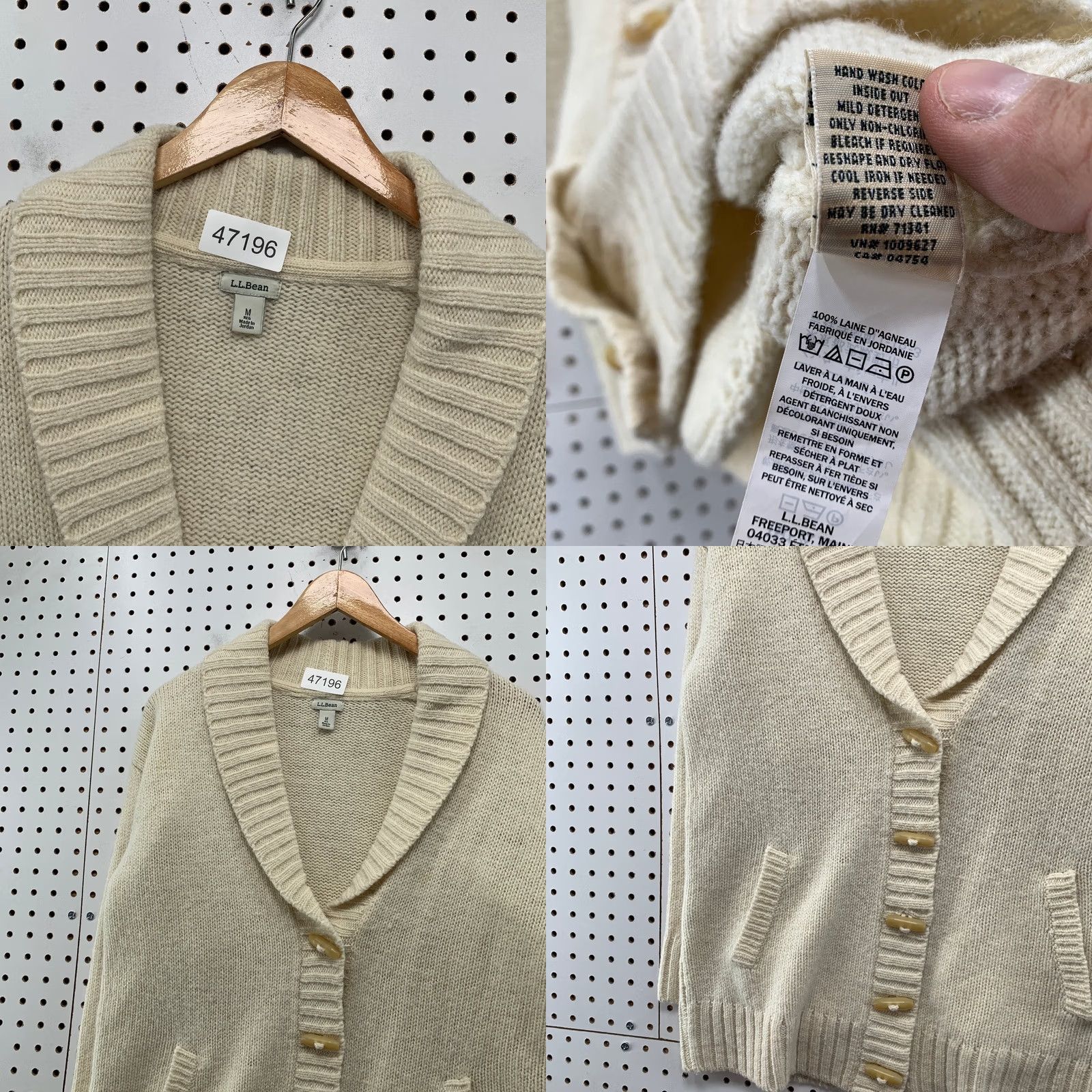 Vintage L.L. Bean Sweater Womens Medium Beige Wool Cardigan Lambswool Shawl Collar Size M / US 6-8 / IT 42-44 - 8 Thumbnail
