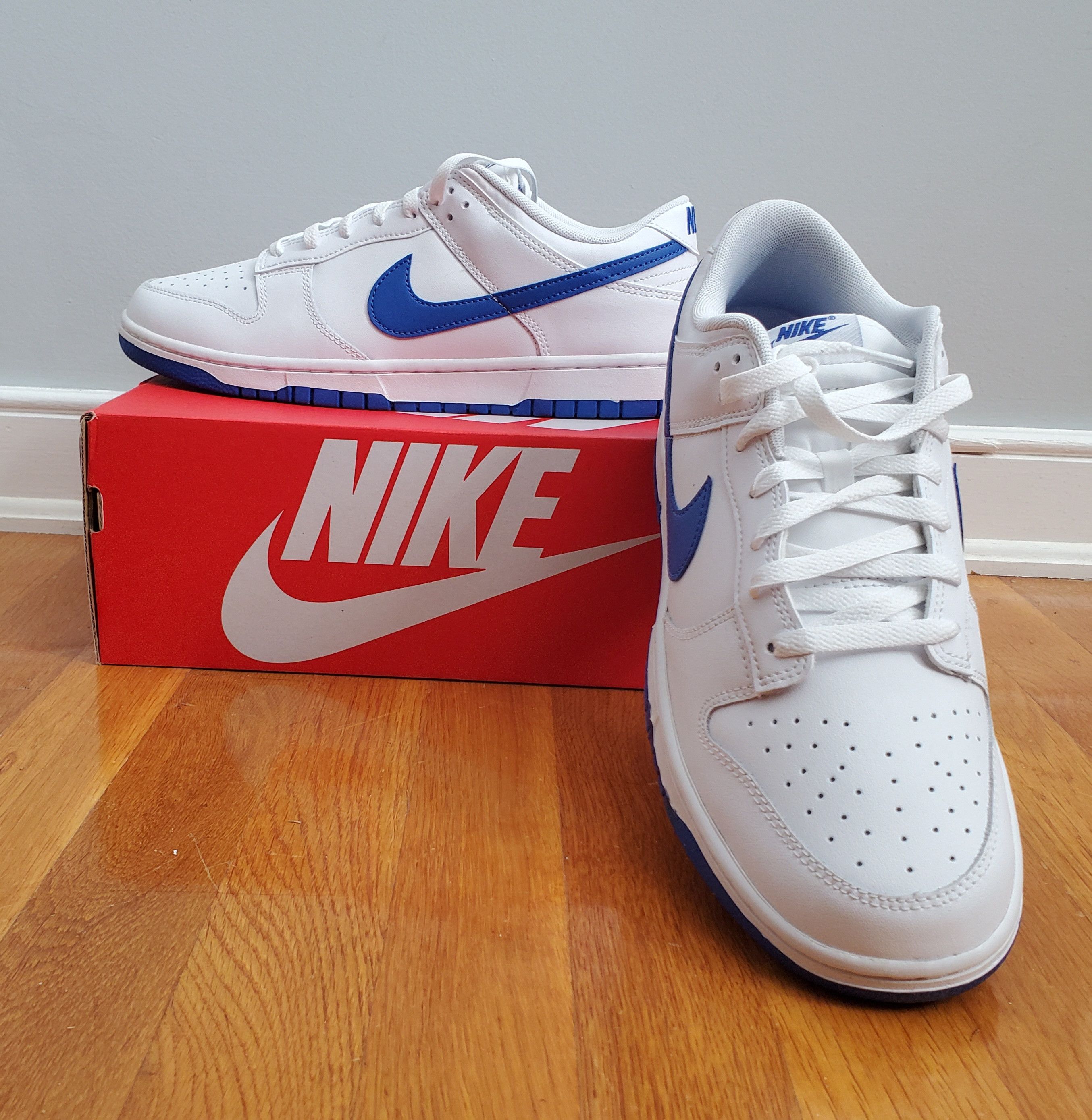 image of Nike Dunk Low Retro White/hyper Royal Shoes, Men's (Size 11.5)