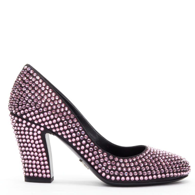 Prada new PRADA Runway Rosa pink rhinestone crystal embellished pump EU37 Size US 7 / IT 37 - 1 Thumbnail