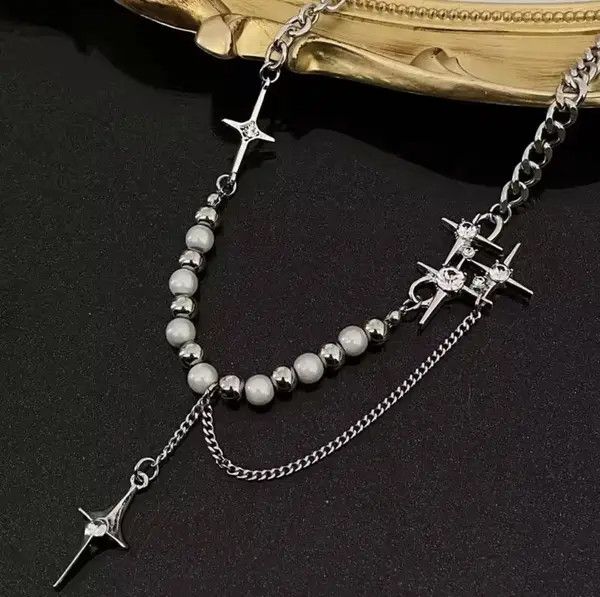 Other Silver Chain Necklace with Beads and Spikes Size ONE SIZE - 1 Thumbnail