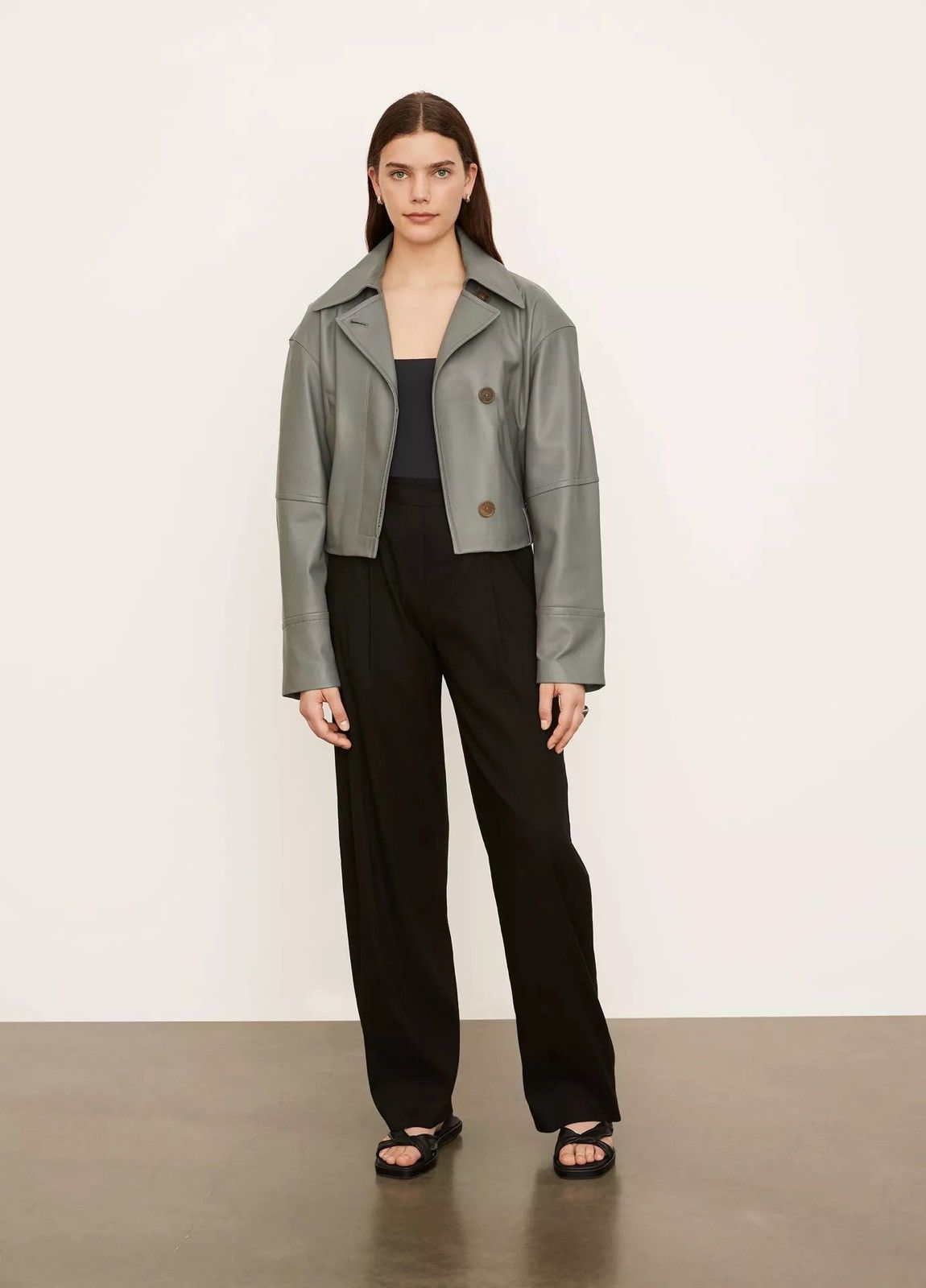 Vince Vince Cropped Leather Flight Jacket Size XXS / US 00 / IT 34 - 4 Thumbnail