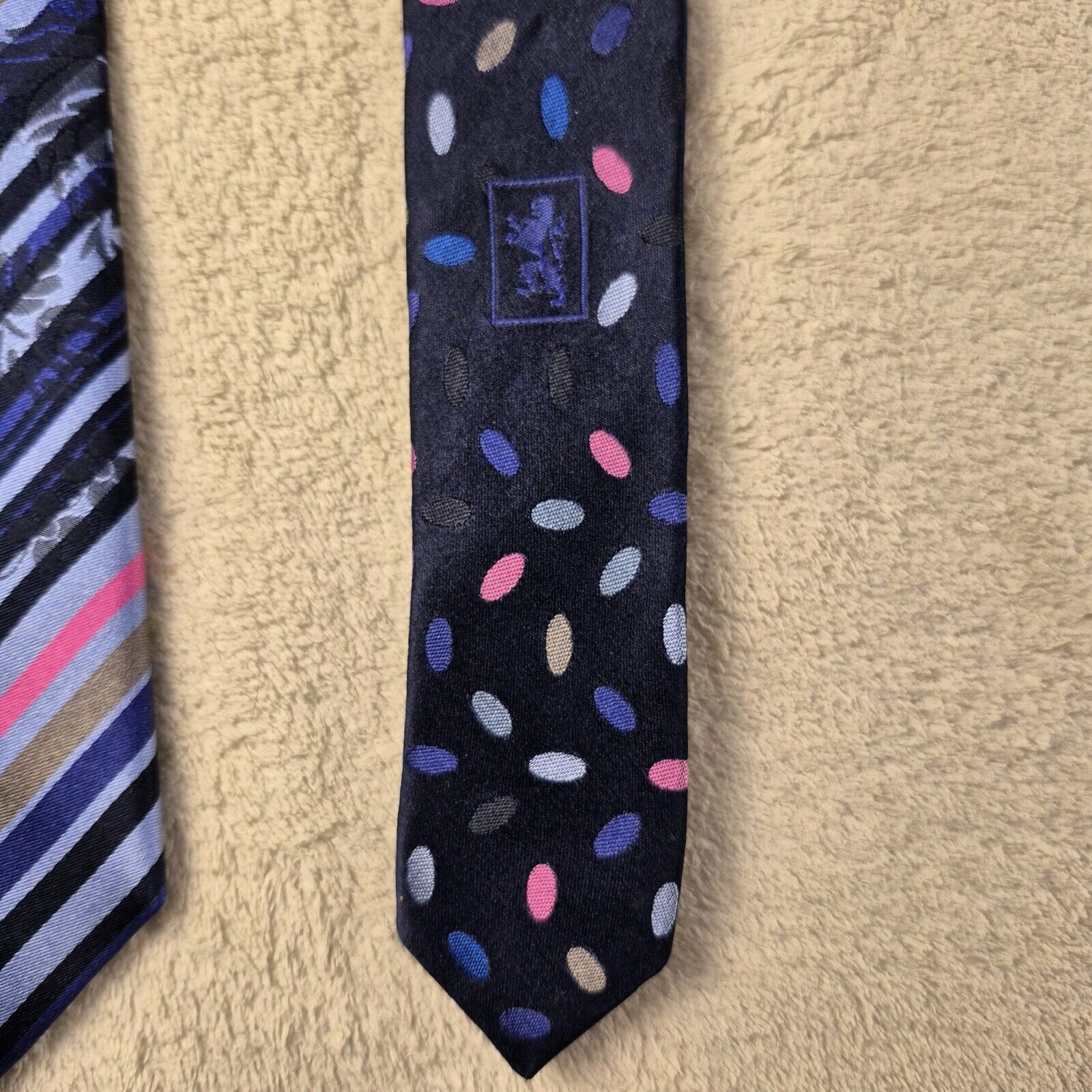 BUGATCHI Bugatchi Repp Stripe Silk Necktie Italian Blue Pink Tie Size ONE SIZE - 9 Thumbnail