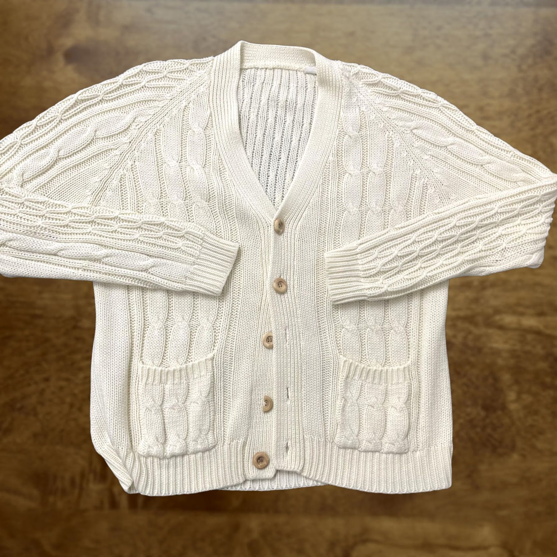 Vintage VINTAGE Cable Knit Cardigan Sweater Womens Medium Cream Button Front Pockets Knit Cardigan Size L / US 10 / IT 46 - 1 Thumbnail