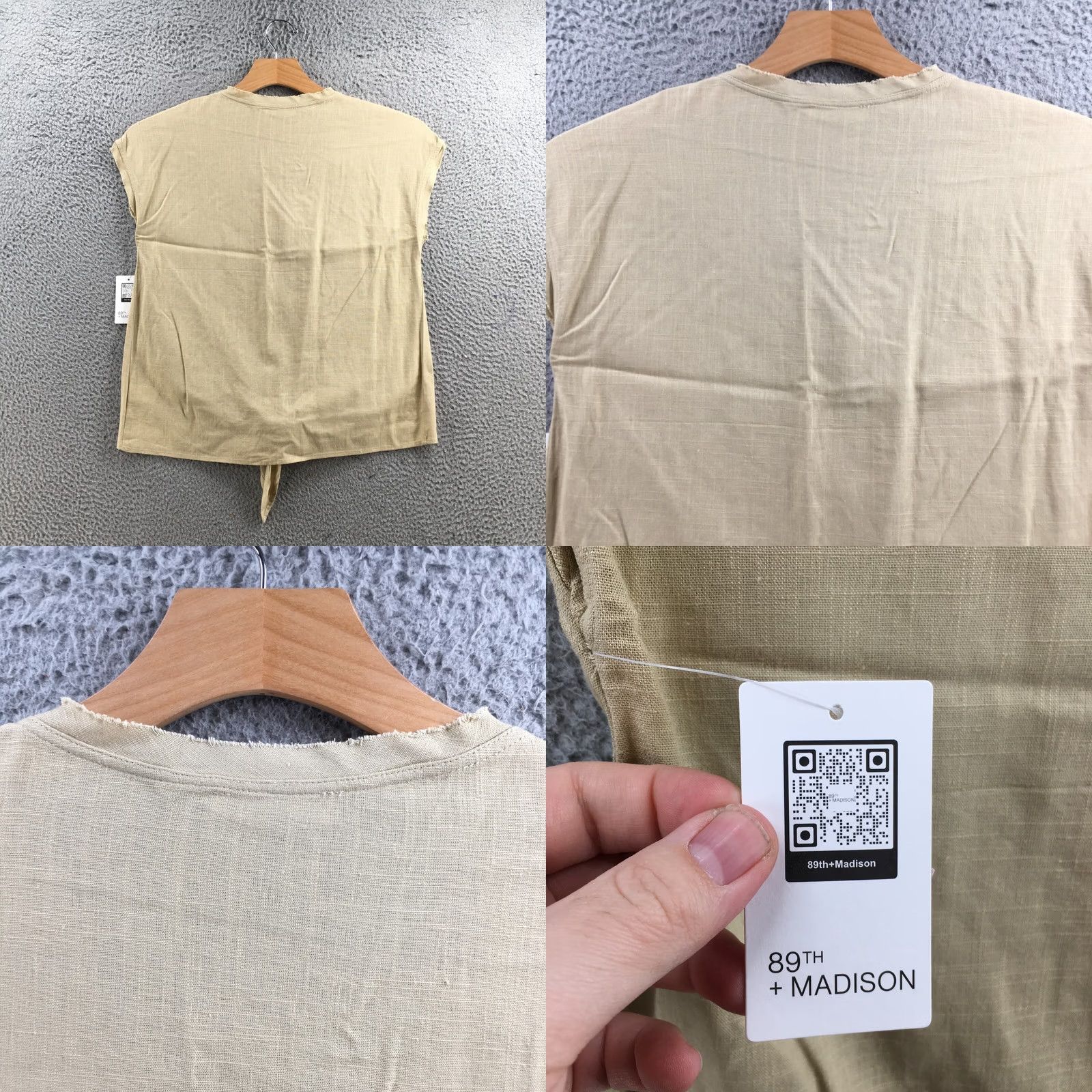 Vintage 89th And Madison Tie Front Blouse Womens Small Beige Short Sleeves Button Up NEW Size S / US 4 / IT 40 - 8 Thumbnail