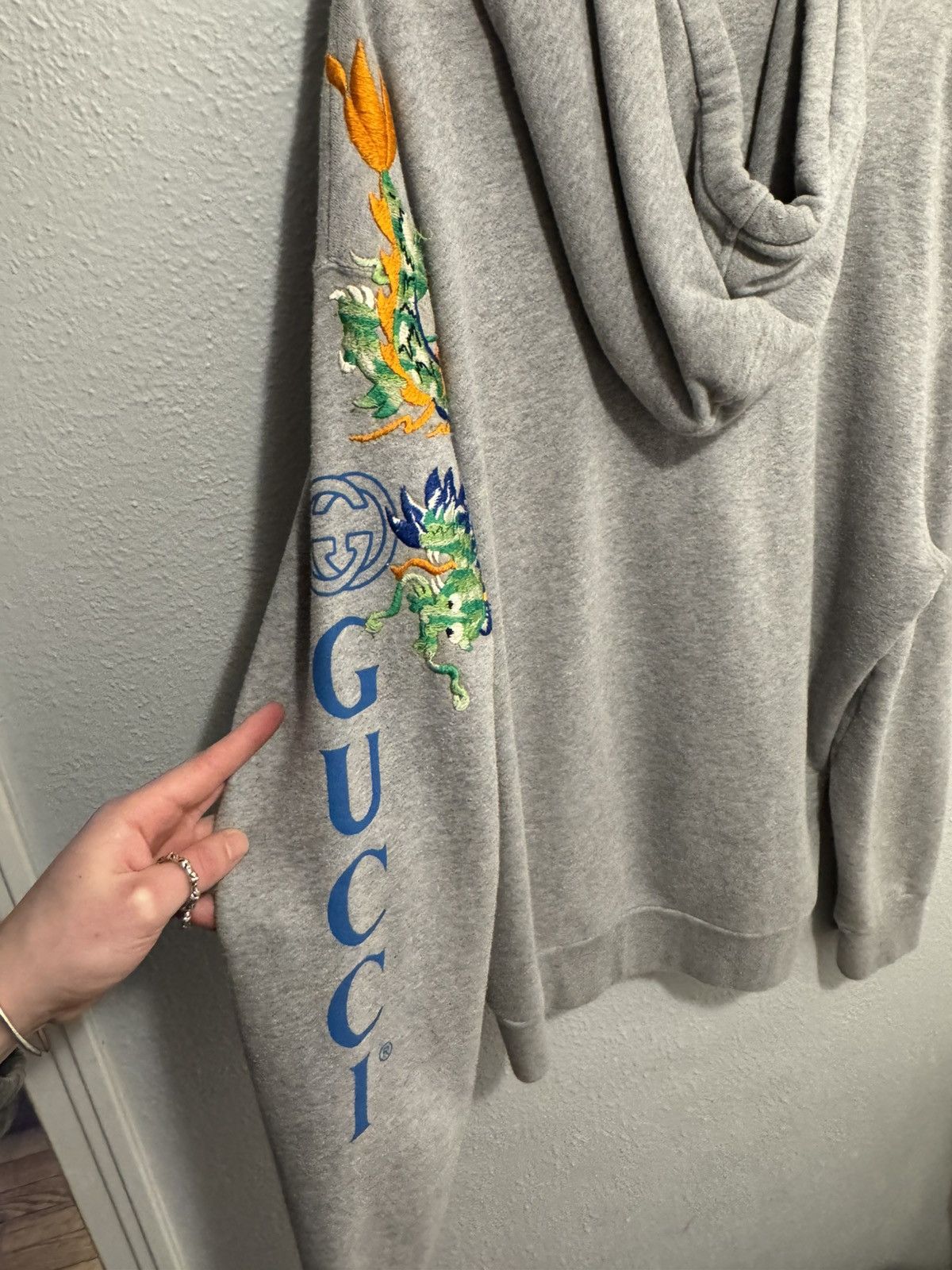 Gucci Gucci Embroidered Dragon Grey Cotton Hoodie Size US XL / EU 56 / 4 - 3 Thumbnail