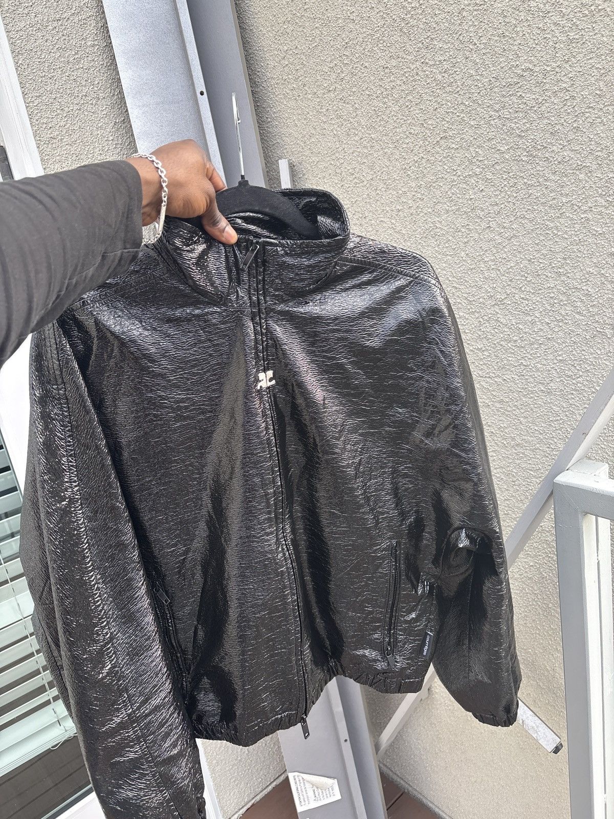 courreges high neck zip up vinyl jacket
