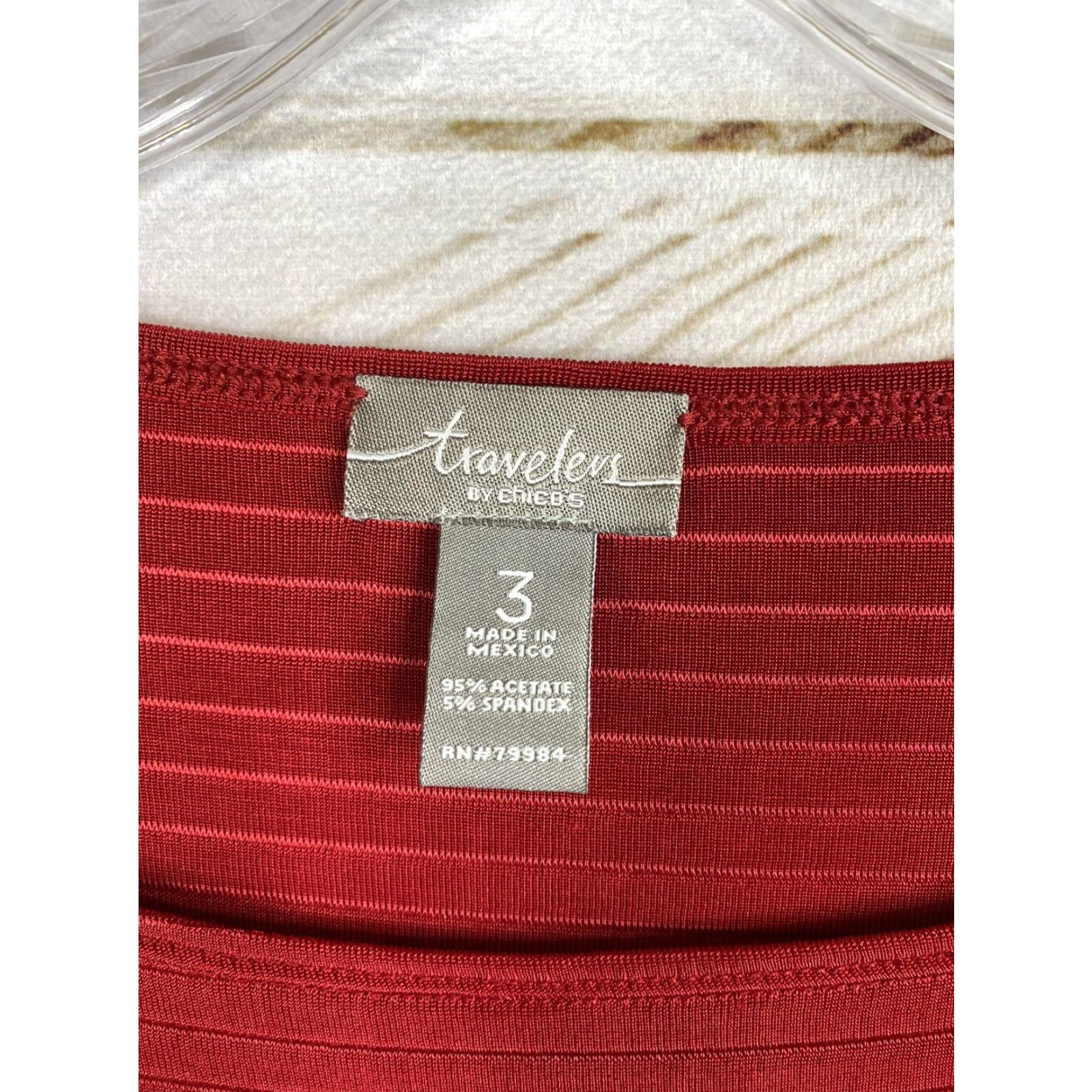 Vintage Chico's Traveler Top Blouse Womens XL Red Striped Knit 3/4 Sleeve Round Neck Pullover Casual Size XL / US 12-14 / IT 48-50 - 3 Thumbnail