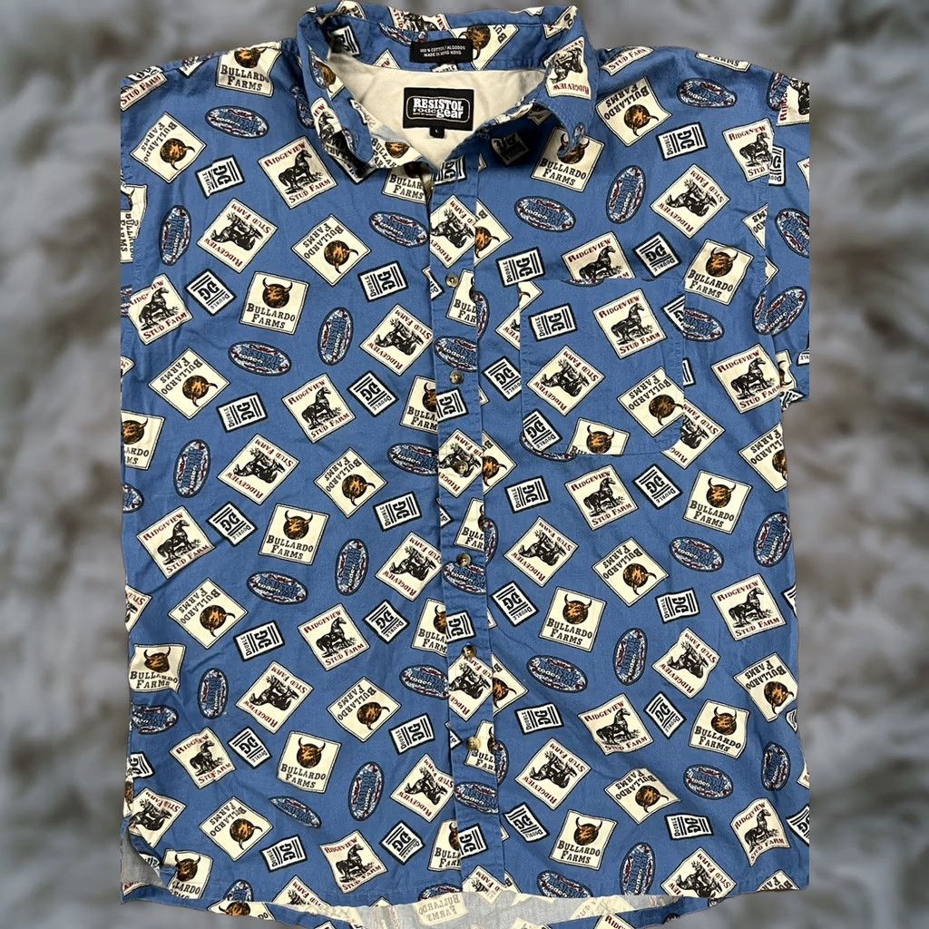 Vintage Resistol Rodeo Gear Shirt Men Large Western Cattle Print Short Sleeve Button Up Size US L / EU 52-54 / 3 - 1 Thumbnail