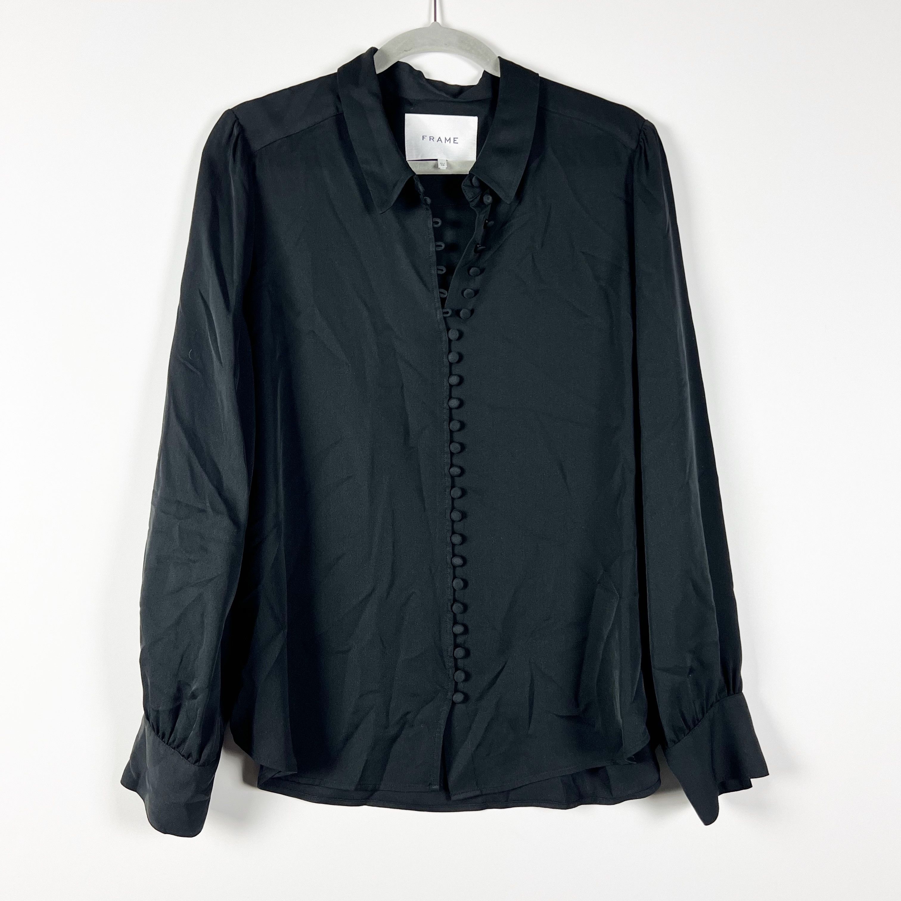 image of Frame Denim Le Victoria Silk Chiffon Long Sleeve in Black, Women's (Size XL)