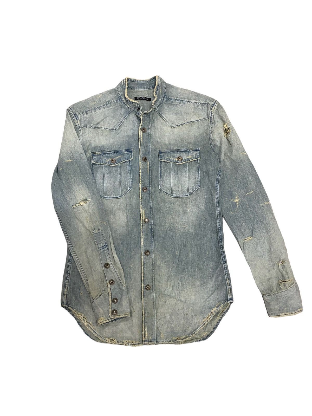 Balmain Vintage Balmain Paris Distress Denim Shirt Size US M / EU 48-50 / 2 - 1 Thumbnail