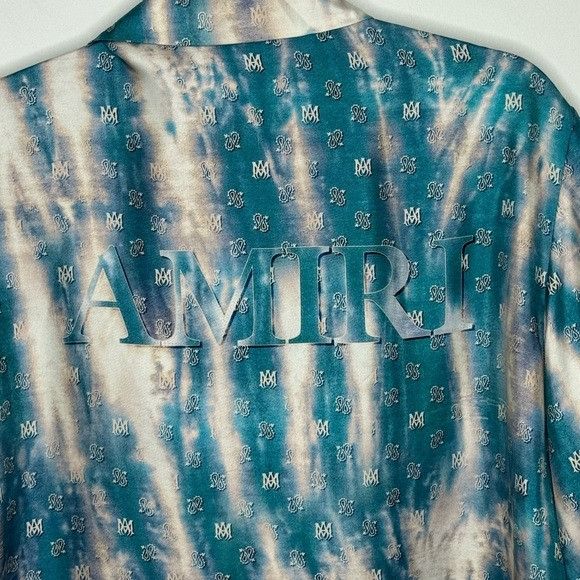 Amiri Amiri Bleached Paisley Logo Silk Camp Shirt Blue Aqua Men’s Size US S / EU 44-46 / 1 - 8 Thumbnail