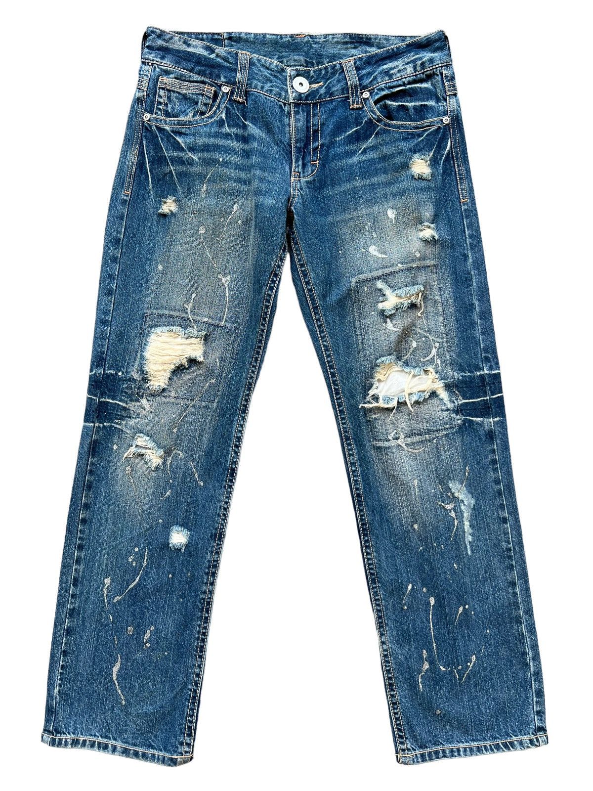 Japanese Brand Distressed Ripped Low Rise Denim Jeans 33x31
