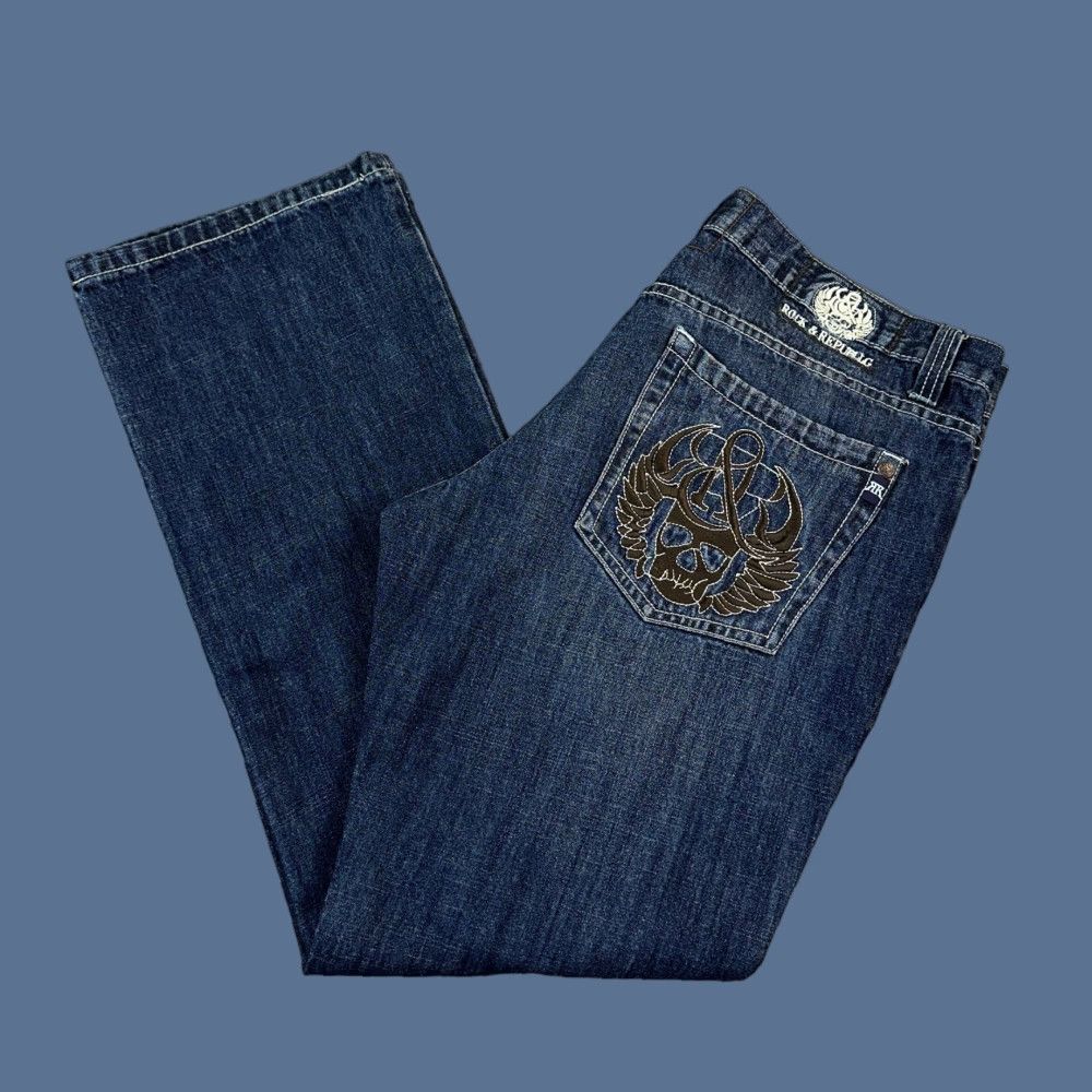 Vintage Vintage Rock & Republic Jeans Mens 40x32 Dark Wash USA Made Y2K Kiedis Skull Rock & Republic Jeans Mens 40x32 Dark Wash USA Made Y2K Size US 40 / EU 56 - 1 Thumbnail