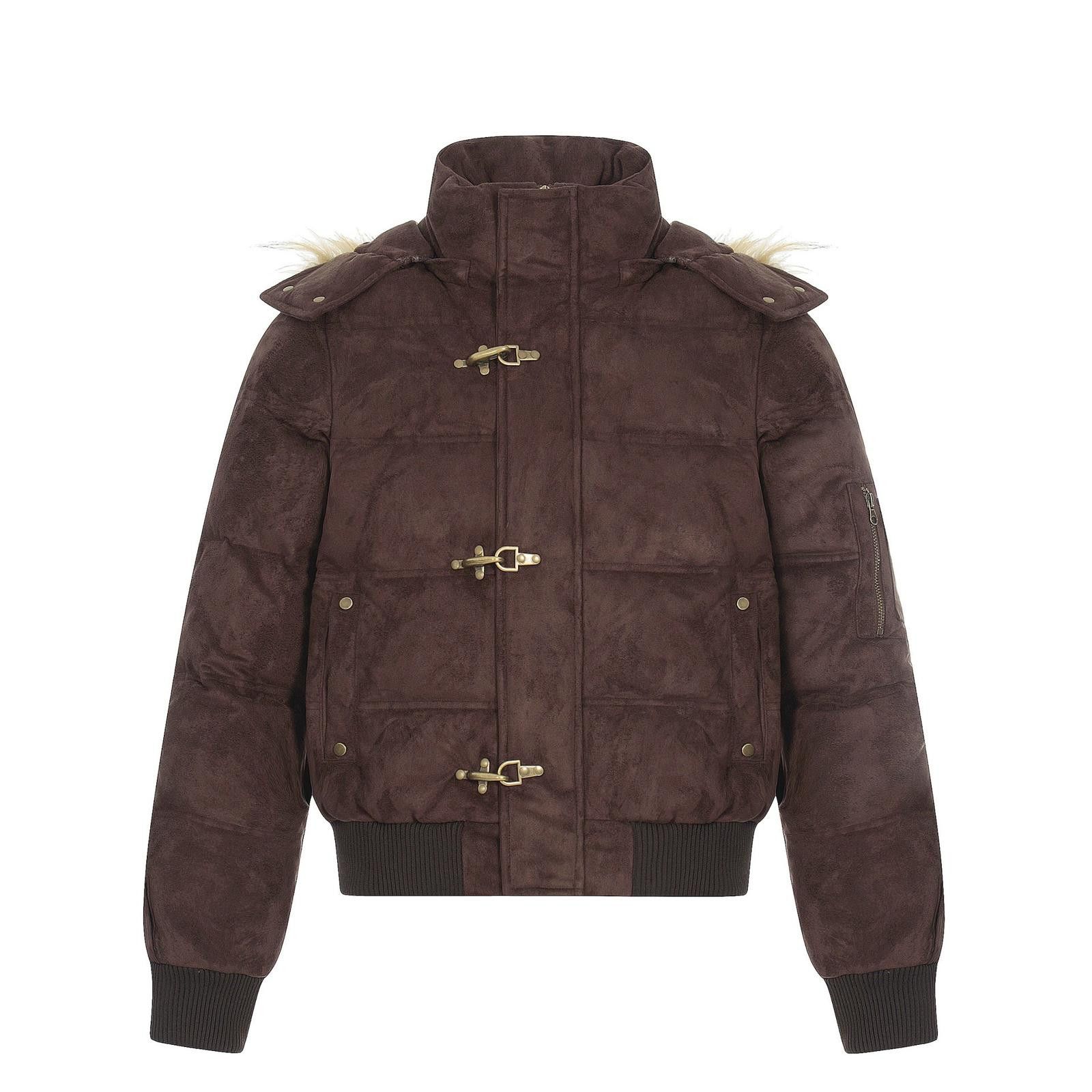 Japanese Brand Brown Faux Suede Winter Jacket with Fur Hood Size US M / EU 48-50 / 2 - 1 Thumbnail