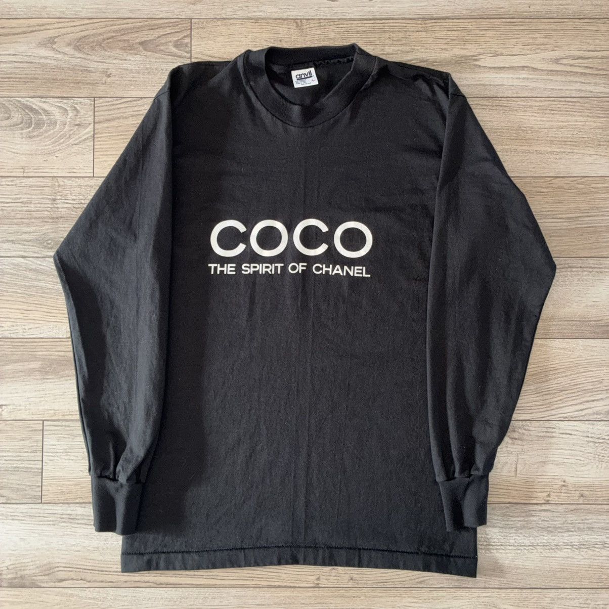 Anvil 80s COCO Chanel perfume promo black long sleeve Tee shirt Size US L / EU 52-54 / 3 - 1 Thumbnail