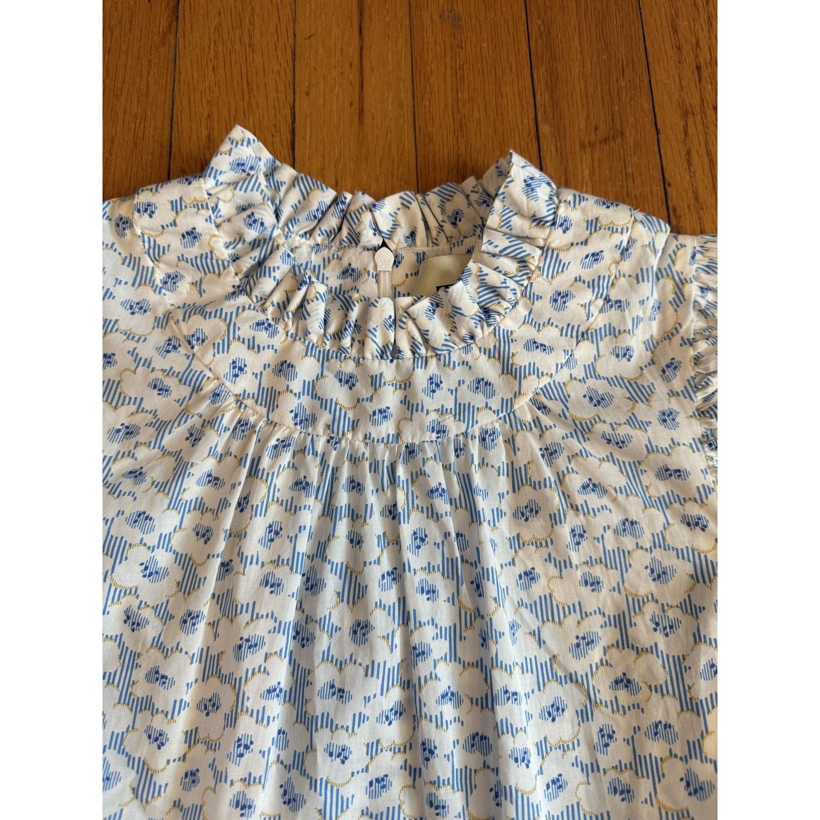 Other Tish Cox Dress Womens XXS White Blue Floral Ruffle Neck LS Size XXS / US 00 / IT 34 - 3 Thumbnail