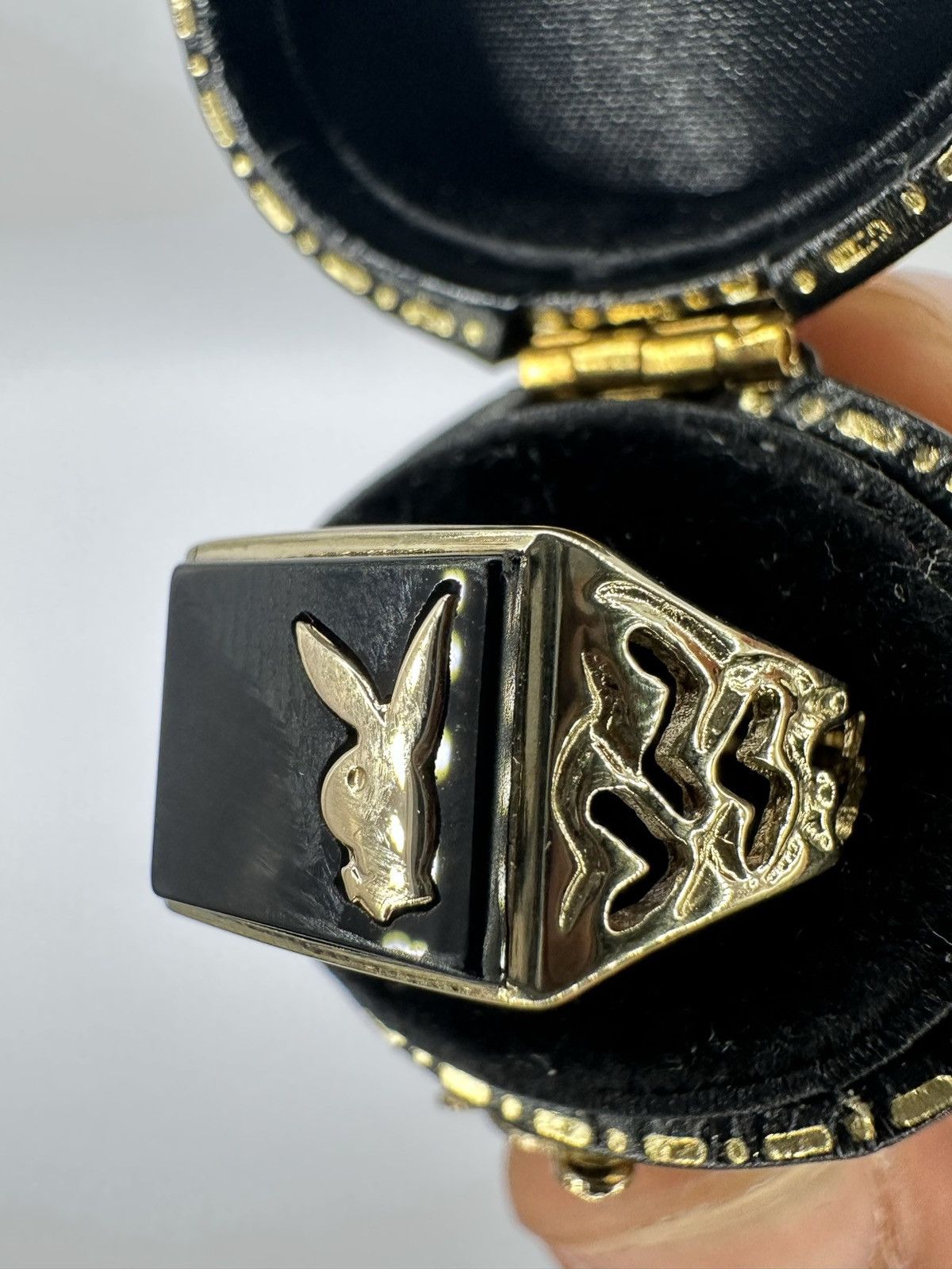 Playboy Rare Solid 9K Gold Vintage Playboy Onyx Ring (Rectangular