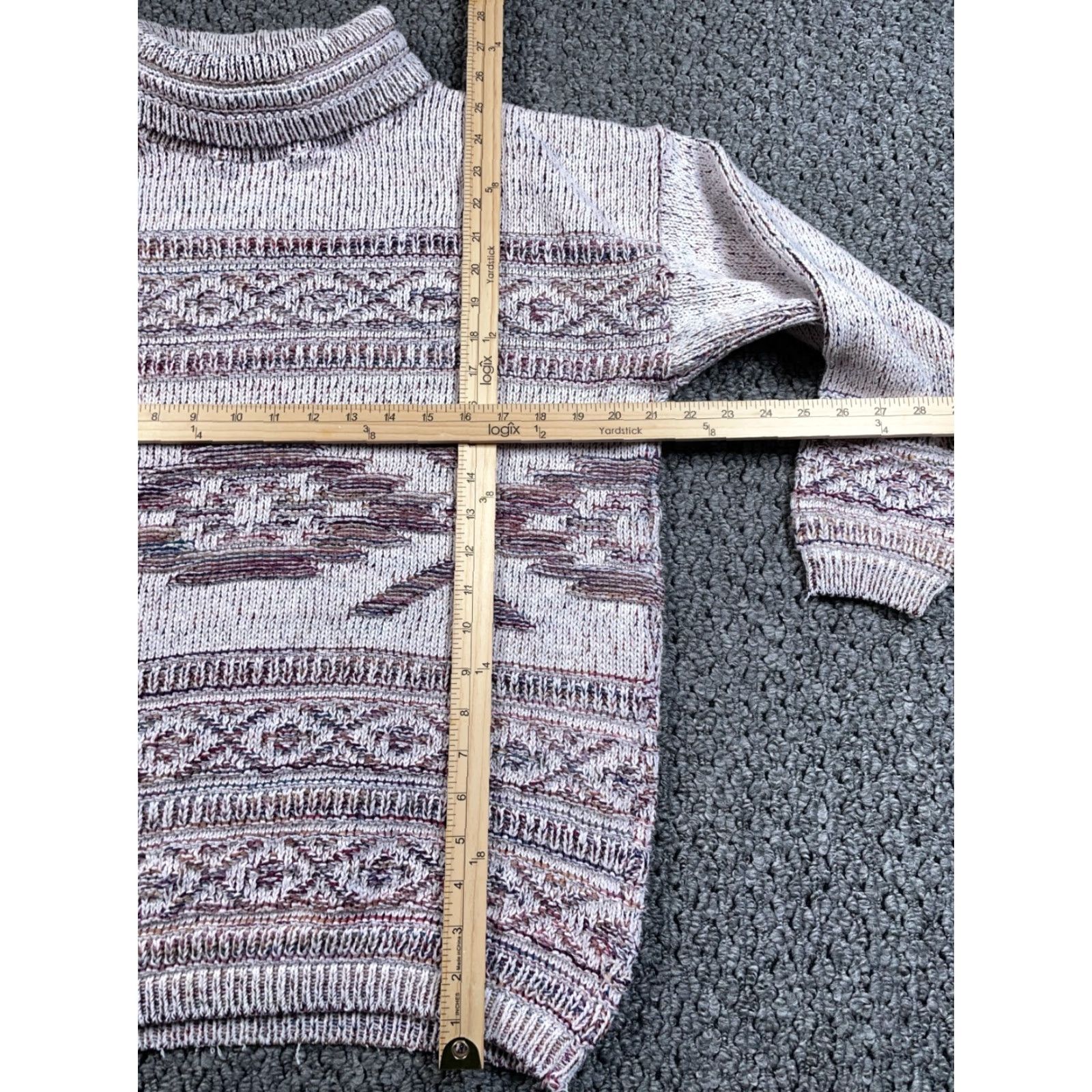 Vintage VTG 90s Aztec Textured Turtleneck Sweater Women's M White Purple Pullover Heavyweight Knit Geometric 80s Retro Hipster Vintage Womens Size M / US 6-8 / IT 42-44 - 5 Thumbnail
